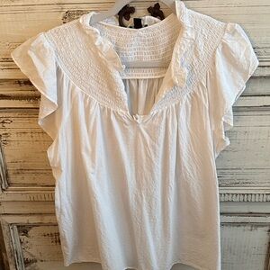 Ann Taylor White Ruffled Blouse